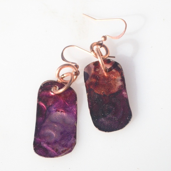 Minimalist Abstract Geometric Purple Pink Solid Copper Cute little Earrings - Picture 2 of 4